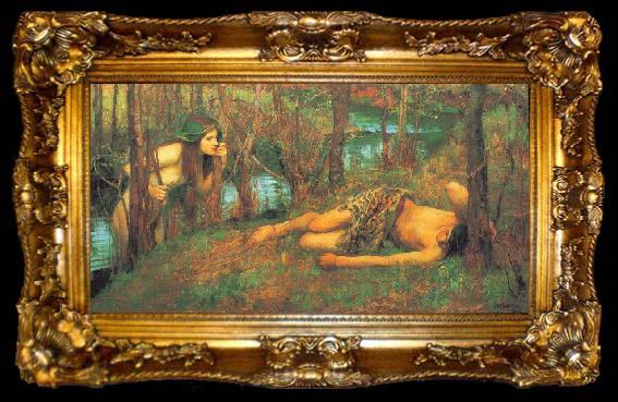 framed  John William Waterhouse A Naiad or Hylas with a Nymph, ta009-2